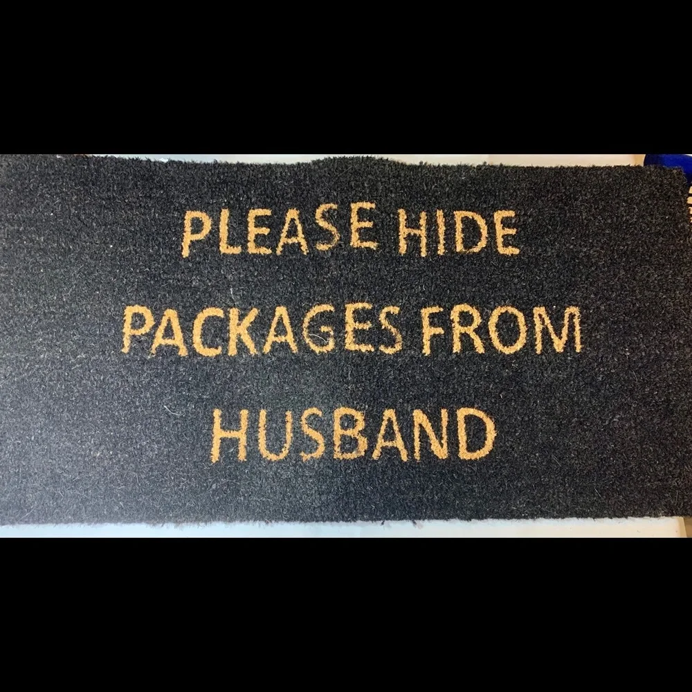 NEW Black door mat”Please hide packages from husband “